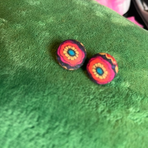 Vintage Fabric Button Earrings - Picture 2 of 4